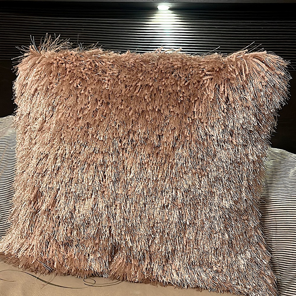 Fluffy Pink and Glitter String Square Throw Pillow